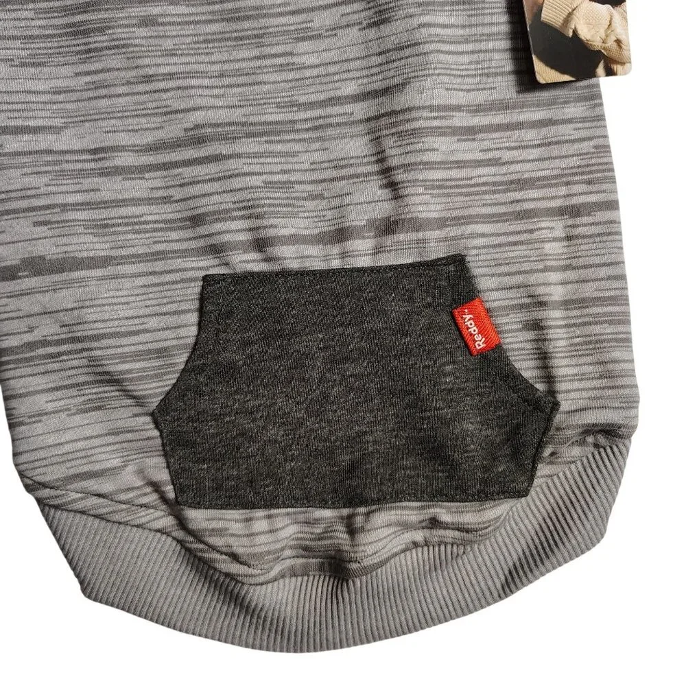 Reddy Cat L/XL Pet Hoodie Gray and Charcoal Striped Design